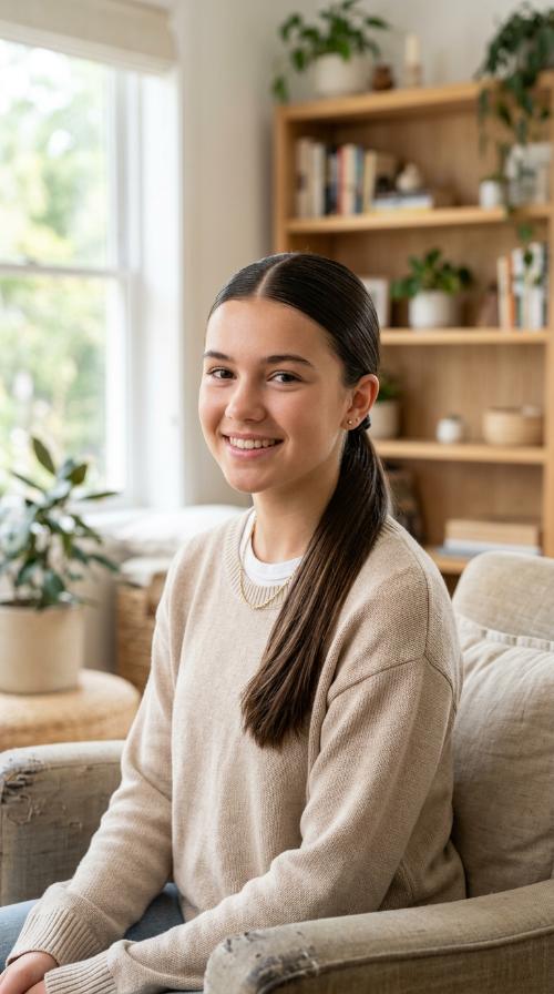 Low Sleek Ponytail with a Middle Part