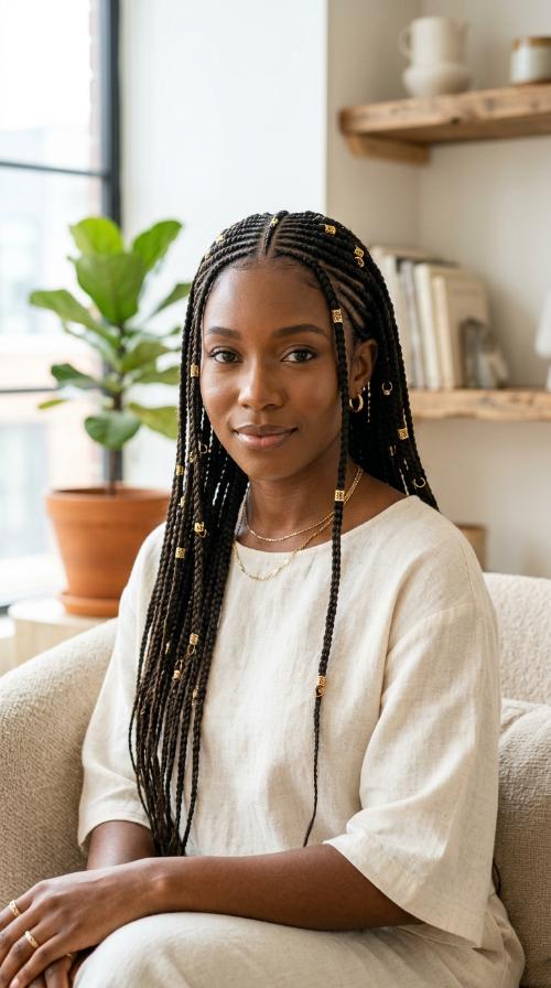 Medium Fulani Braids with Gold Cuffs