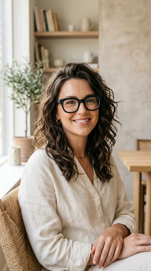 Messy Beach Waves with Thick Black Rims