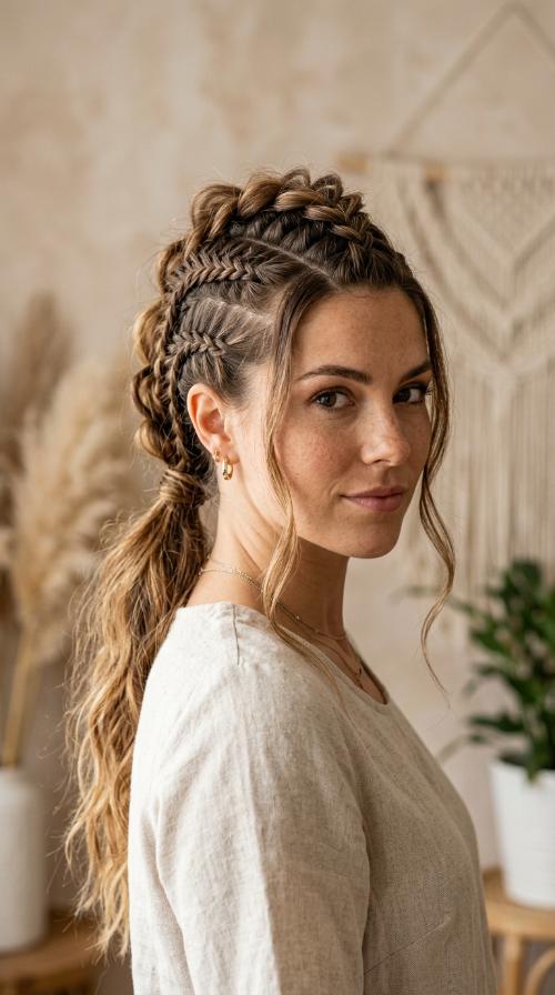 Messy Boho Mohawk Braid