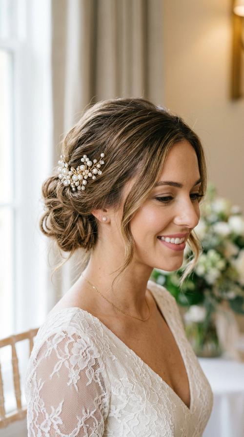 Messy Chignon with Pearls