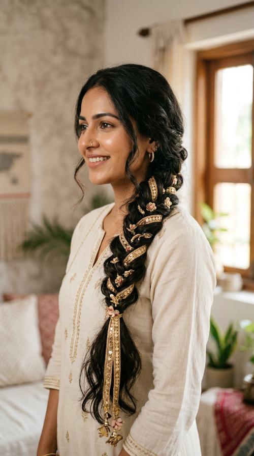 Messy Fishtail Braid with Gota Patti