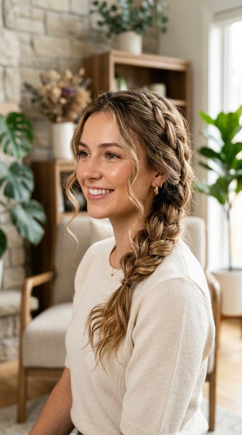 Messy Side Braid with Tendrils