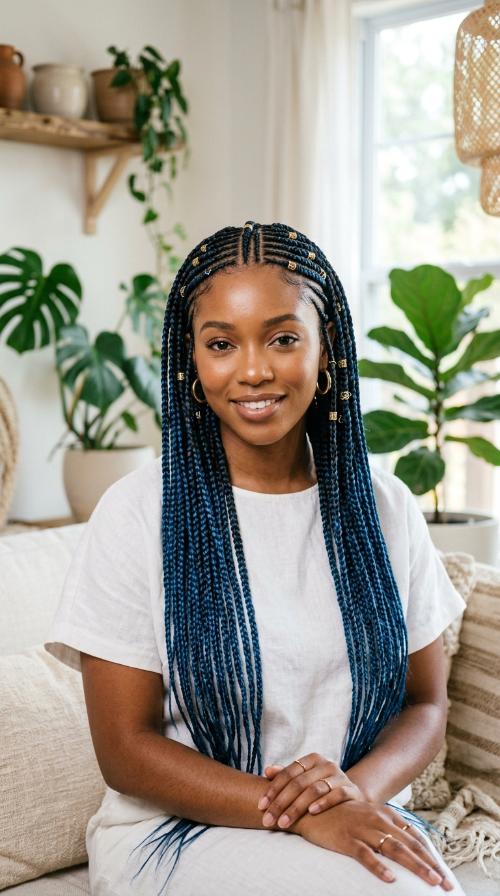 Metallic Blue Fulani Lemonade Braids
