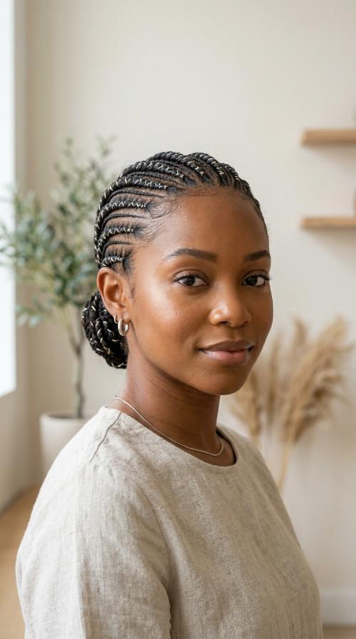 Metallic Threaded Cornrows