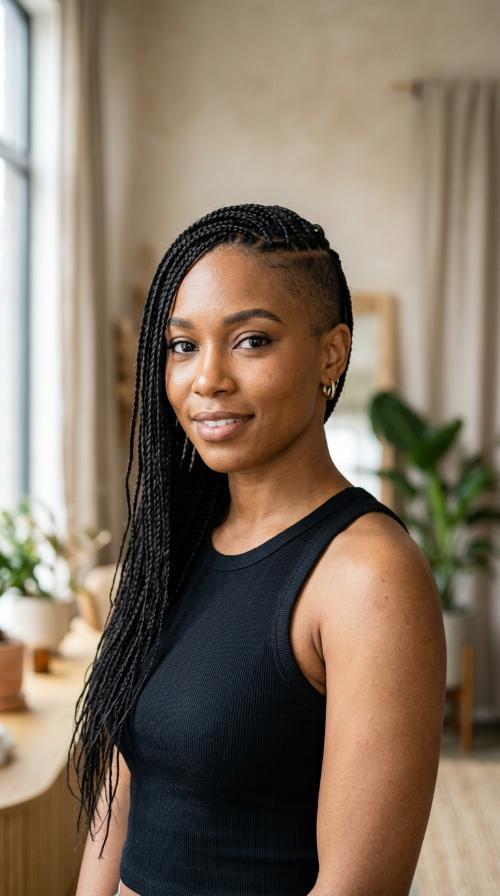 Micro Braids with an Asymmetrical Side Shave