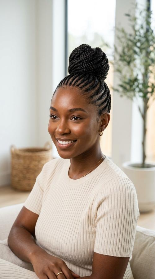 Micro Cornrow High Bun