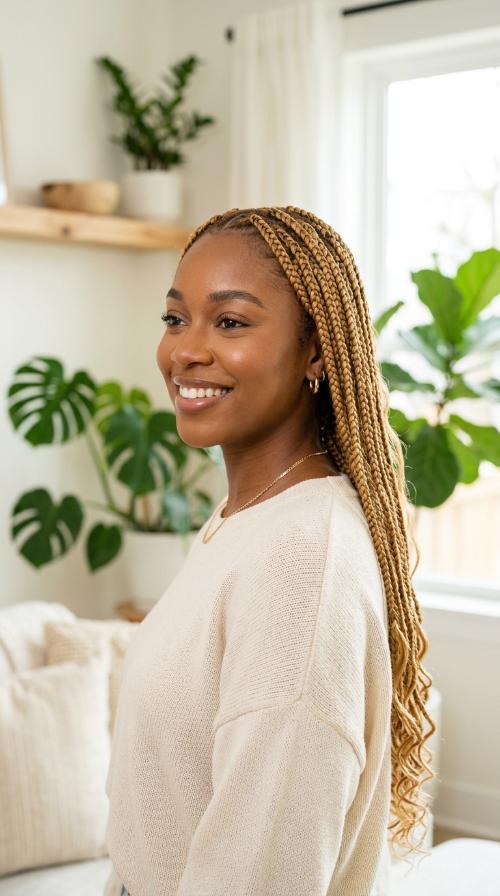 Mid-Back Warm Honey Braids
