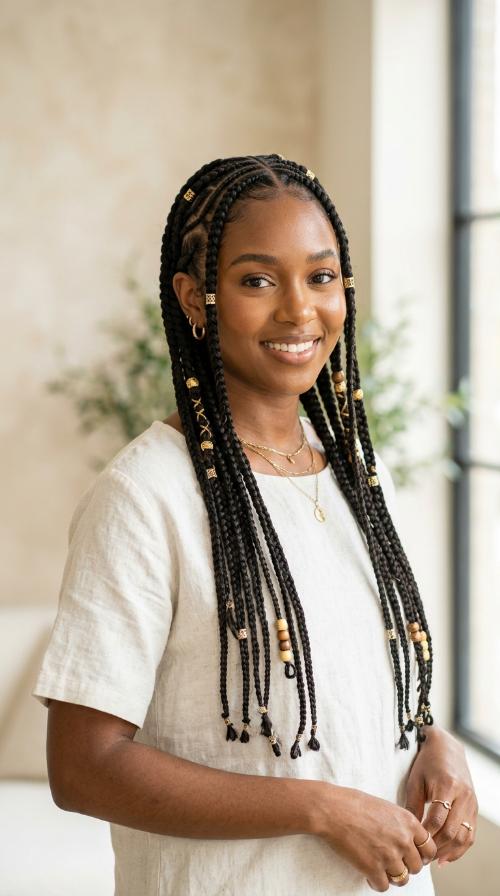 Middle-Parted Feed-in Tribal Braids