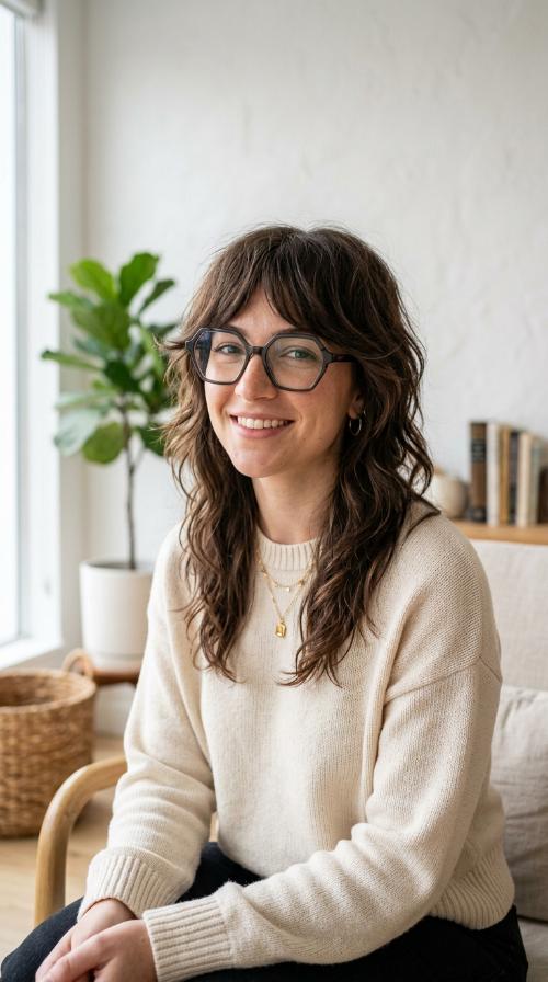 Modern Mullet/Wolf Cut with Geometric Frames