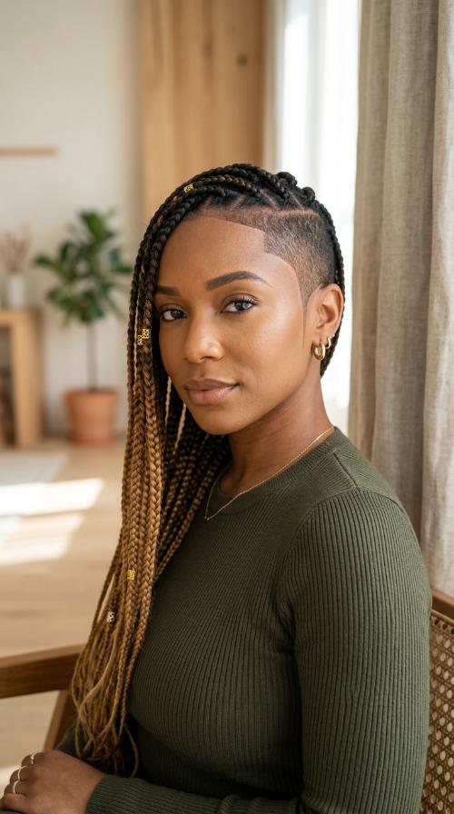 Ombre Braids with a Sharp Barbered Line-up