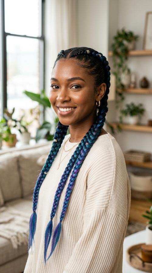 Ombre Two Braids with Colored Extensions
