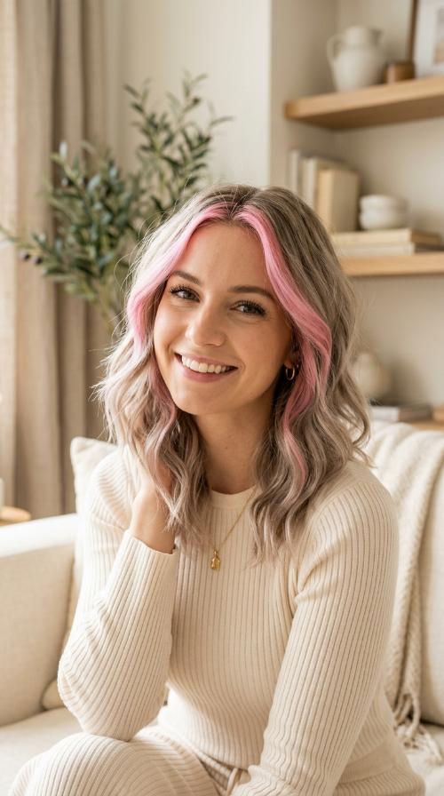 Pastel Pink Money Piece on Ash Blonde