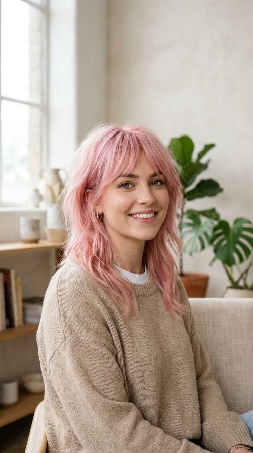 Pastel Pink Wolf Cut
