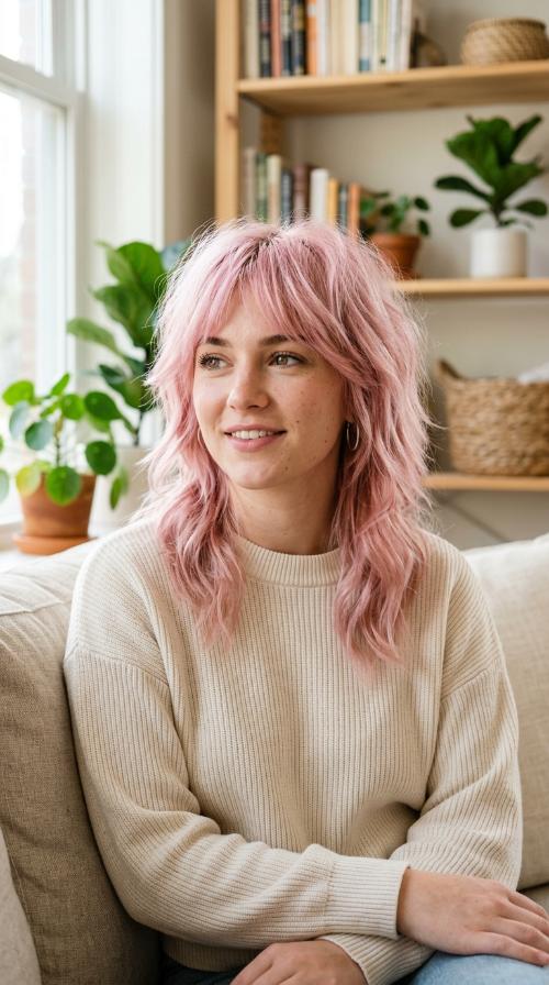 Pastel Pink Wolf Cut