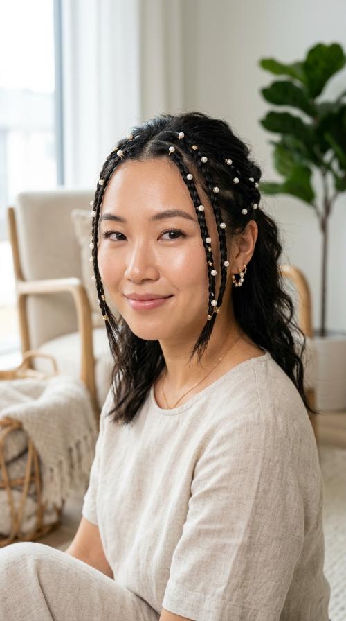 Pearl-Inlaid Front Braids