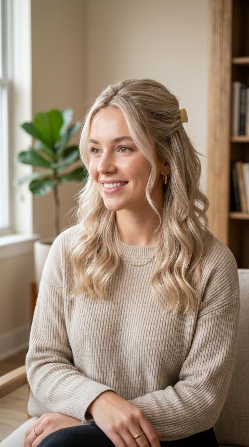 Pearlescent Blonde Half-Up Half-Down