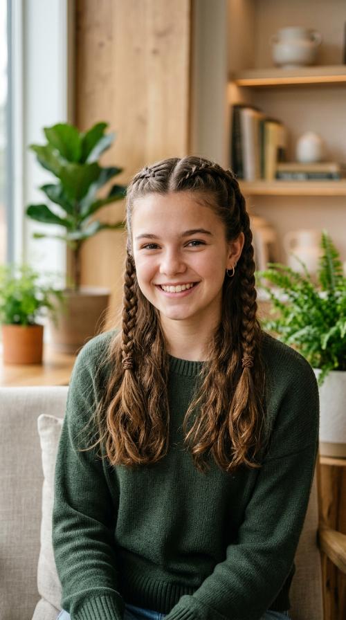 Pigtail Braids Half-Up