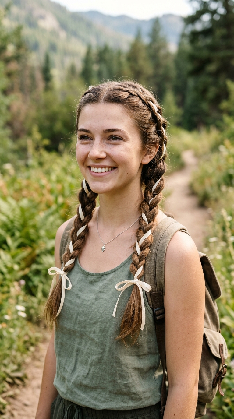 Pigtail Braids with Ribbons