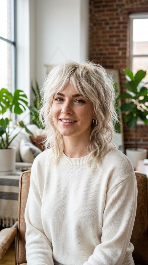 Platinum Blonde Edgy Shag