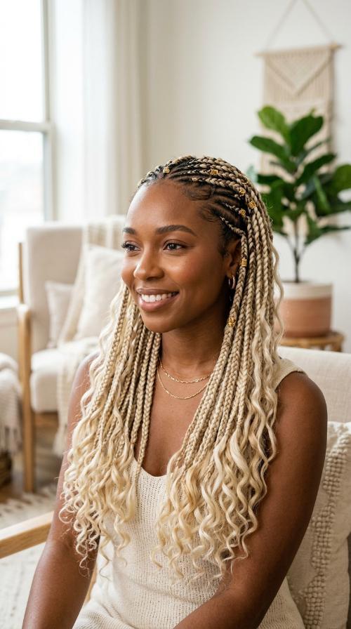 Platinum Blonde Mixed Texture Braids