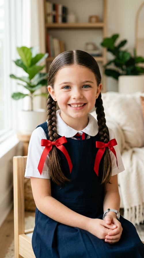 Polished Pigtails with Bow Accents