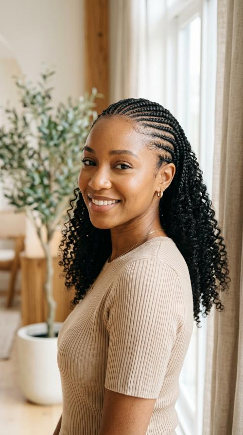 Reverse Cornrows with Curly Ends