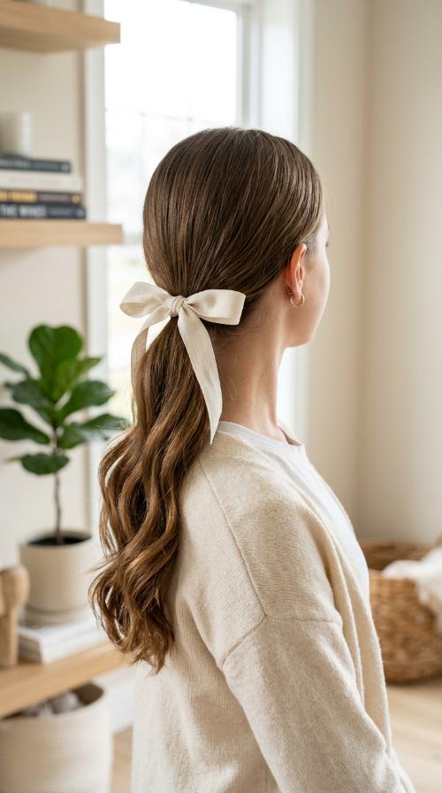 Ribbon-Tied Low Ponytail