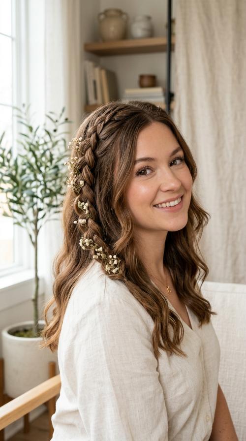 Romantic Waterfall Braid Half-Up