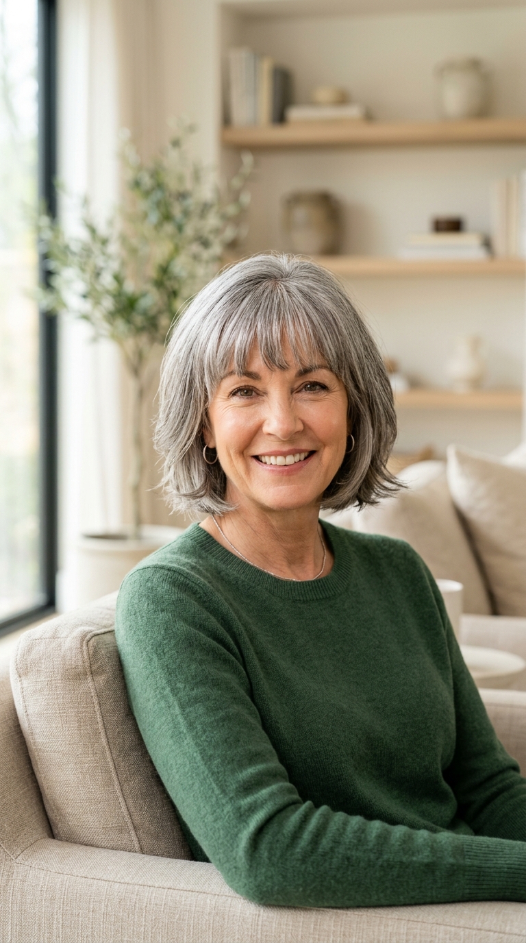 Salt and Pepper Bob with Bangs