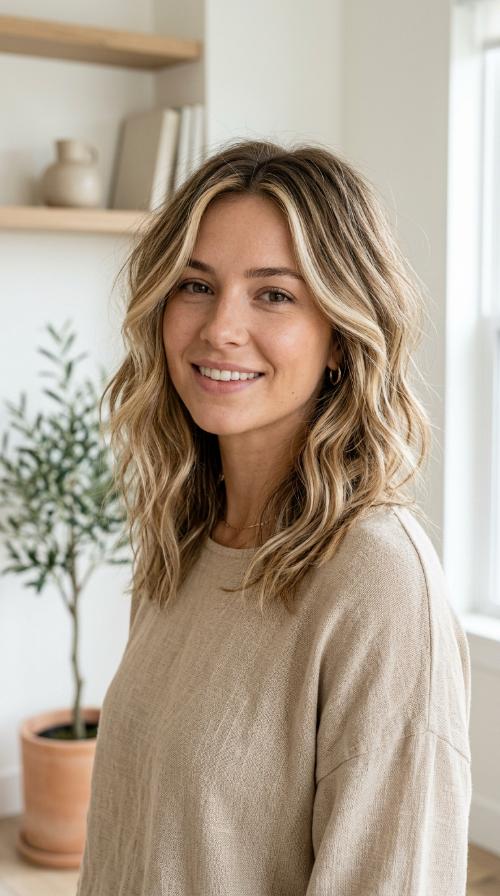 Sandy Blonde Highlights for Messy Texture