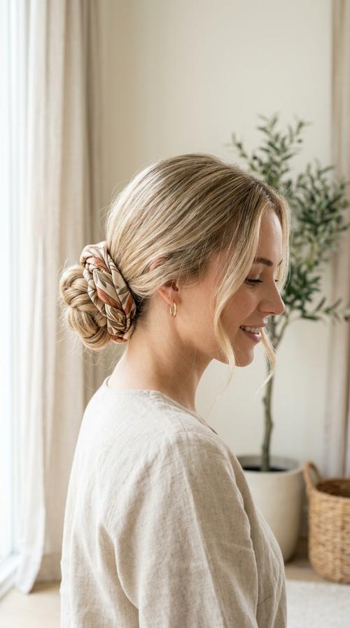 Scarf-Intertwined Low Bun
