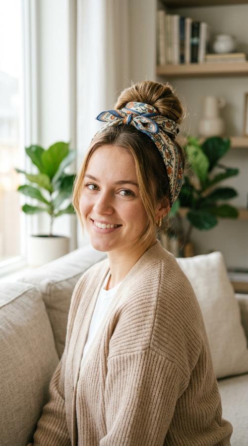 Scarf-Wrapped Bun