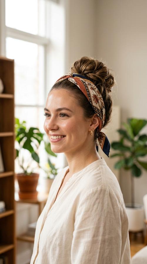 Scarf-Wrapped Bun