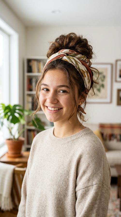 Scarf-Wrapped Bun