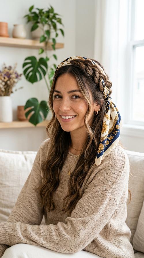 Scarf-Wrapped Half Braid