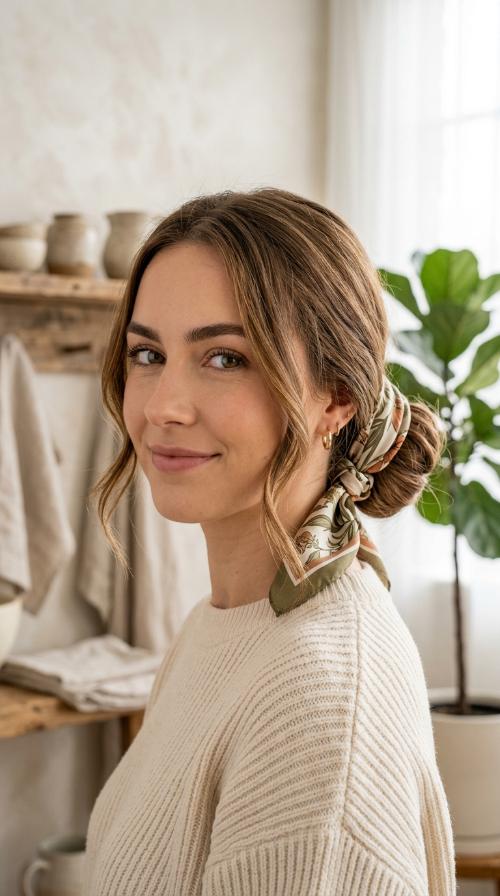 Scarf-Wrapped Low Bun