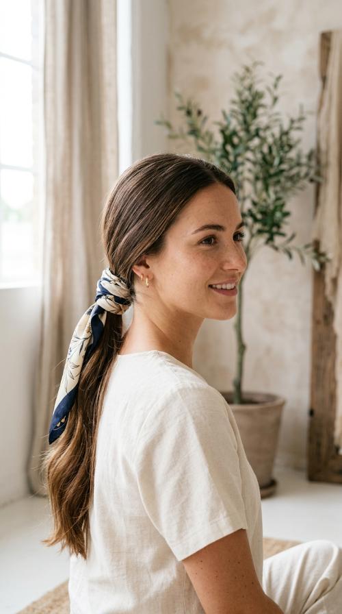 Scarf-Wrapped Low Ponytail