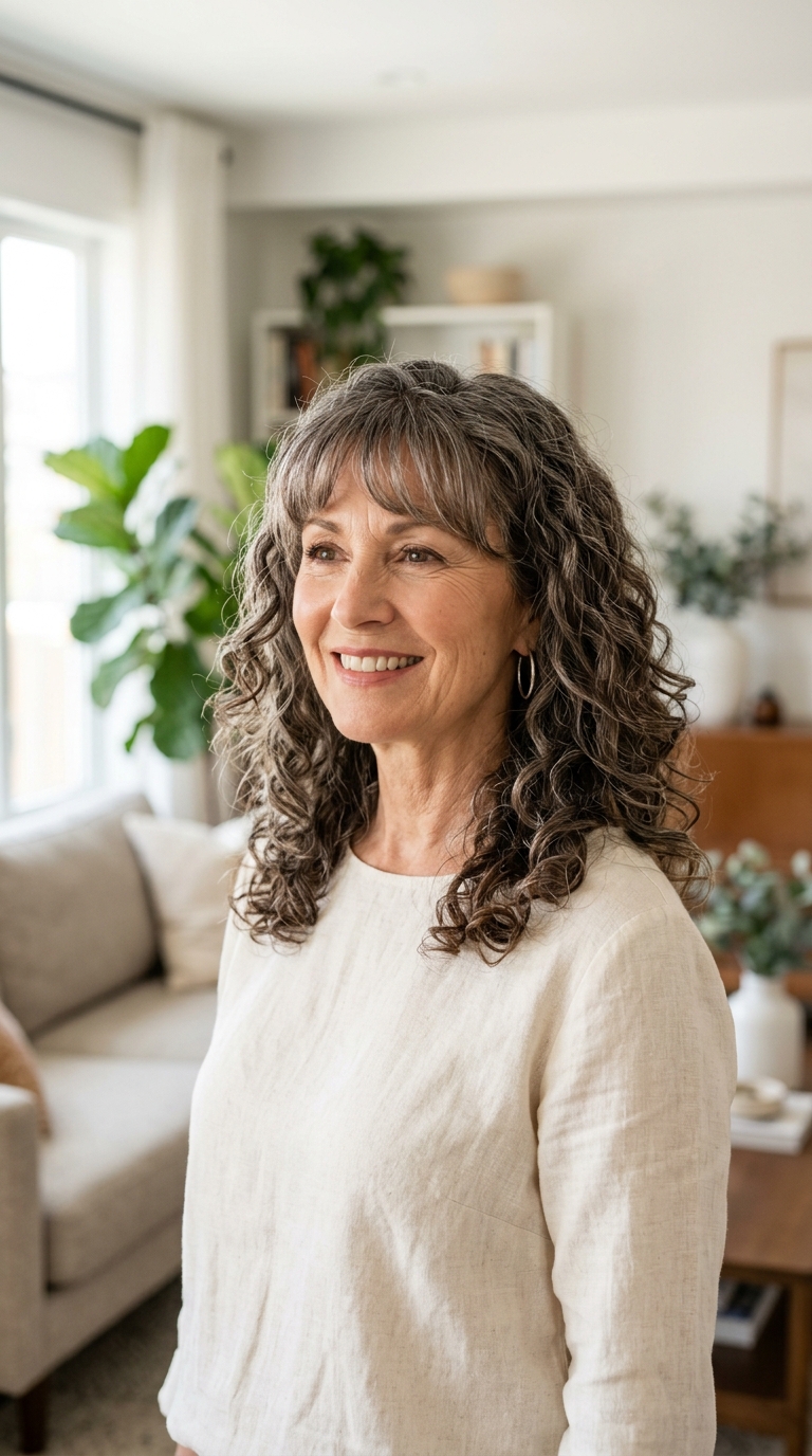 Shoulder-Length Curls with Soft Fringe
