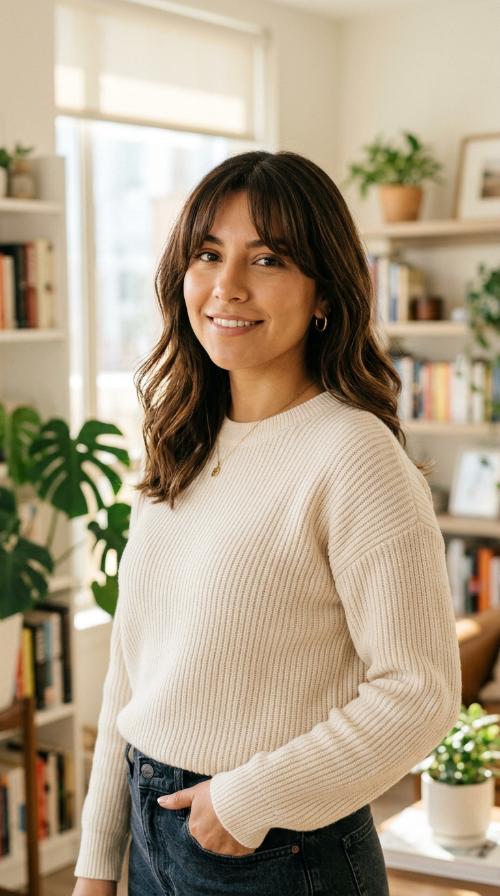 Shoulder-Length Hair with Curtain Bangs