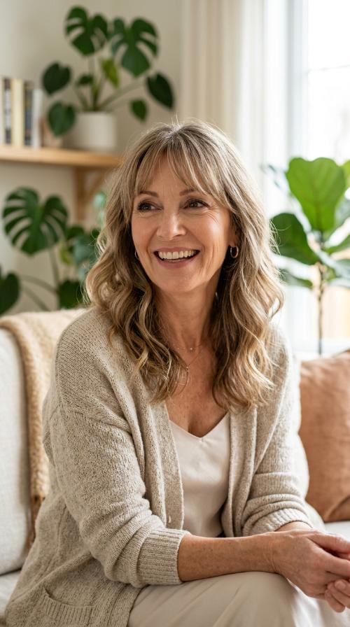 Shoulder-Length Waves with Curtain Wisps
