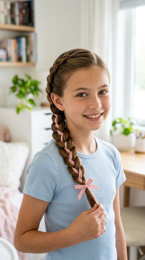 Side Braid with Ribbon