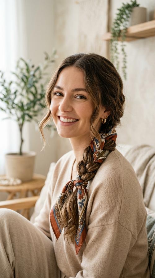 Side Braid with Scarf