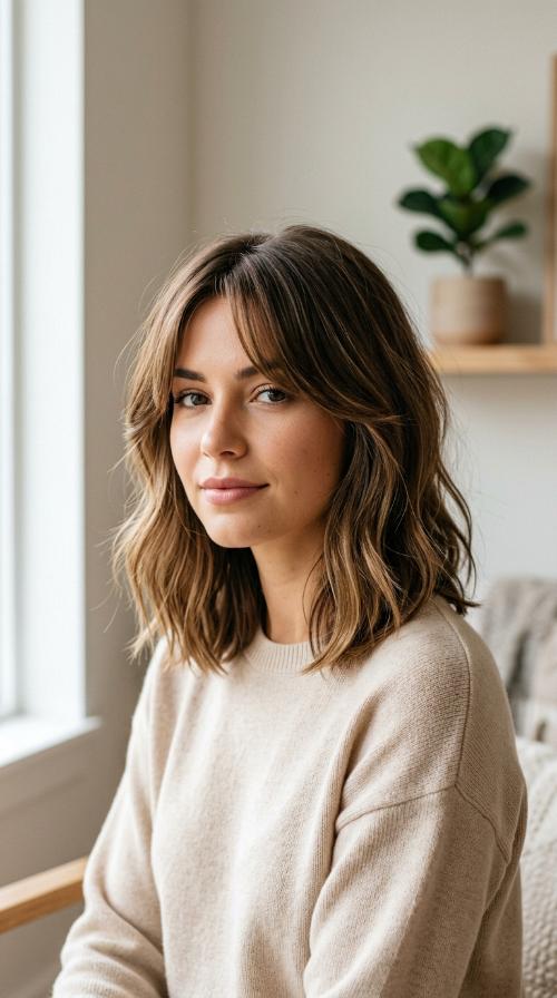 Side-Parted Curtain Bangs on Lob