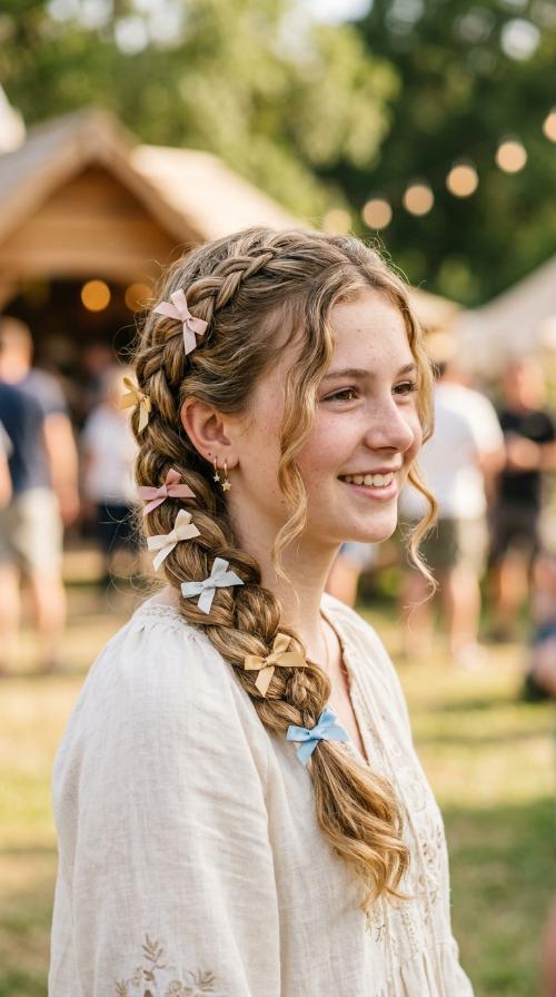 Side-Swept Braid with Ribbon Bows