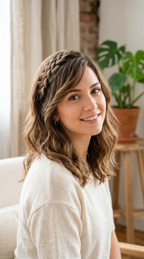 Side-Swept Braided Bangs