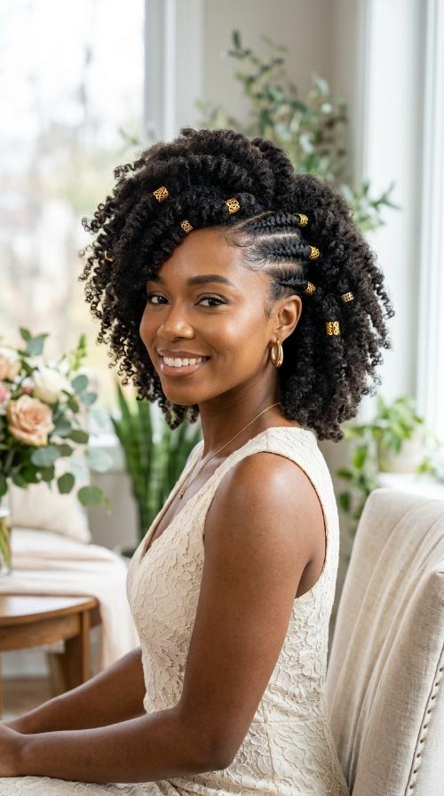 Side-Swept Fro-Hawk with Gold Cuffs