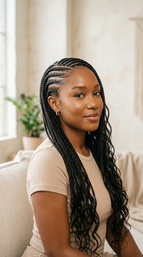 Side-Swept Goddess Stitch Braids