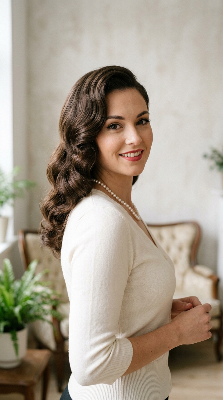 Side-Swept Hollywood Curls