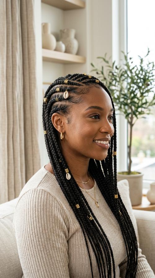 Side-Swept Medium Fulani Braids